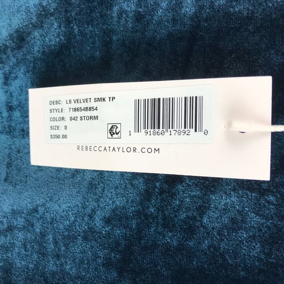 NWT Rebecca Taylor Velvet Smocked Top Silk Size 0 - Picture 4 of 5